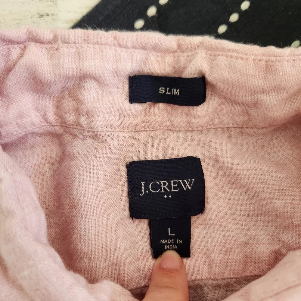 J.Crew Factory Short Sleeve Slim Linen Blend Shirt Pink Size Large